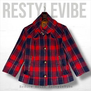 TULLE ANTHROPOLOGIE Women’s Size L Jacket Coat Plaid Peacoat Lined Wool Blend